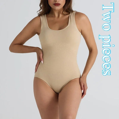 Women's Seamless Yoga Bodysuit - Sexy Shapewear Jumpsuit with Beautiful Back Design & Abdominal Compression for Fitness & Sports
