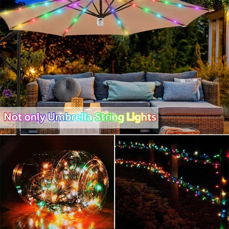 LED String Lights Patio Umbrella Lights 8 Lighting Mode with Remote Control Lights Solar Operated Outdoor for Patio Camping Tent