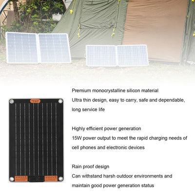 15W Portable Solar Panel with 2 USB Ports Camping Solar Panel Charger Solar Charger for Outdoor Camping Hiking Phone Charger