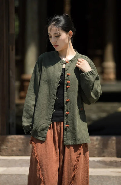 Women's Literary Vintage Ramie Linen Tops