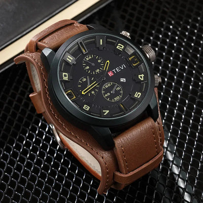 Original Men's Watches High-End Luxury Man Watch Leather Strap Date Business Quartz Watch Big Dial Military Tactical Wristwatch
