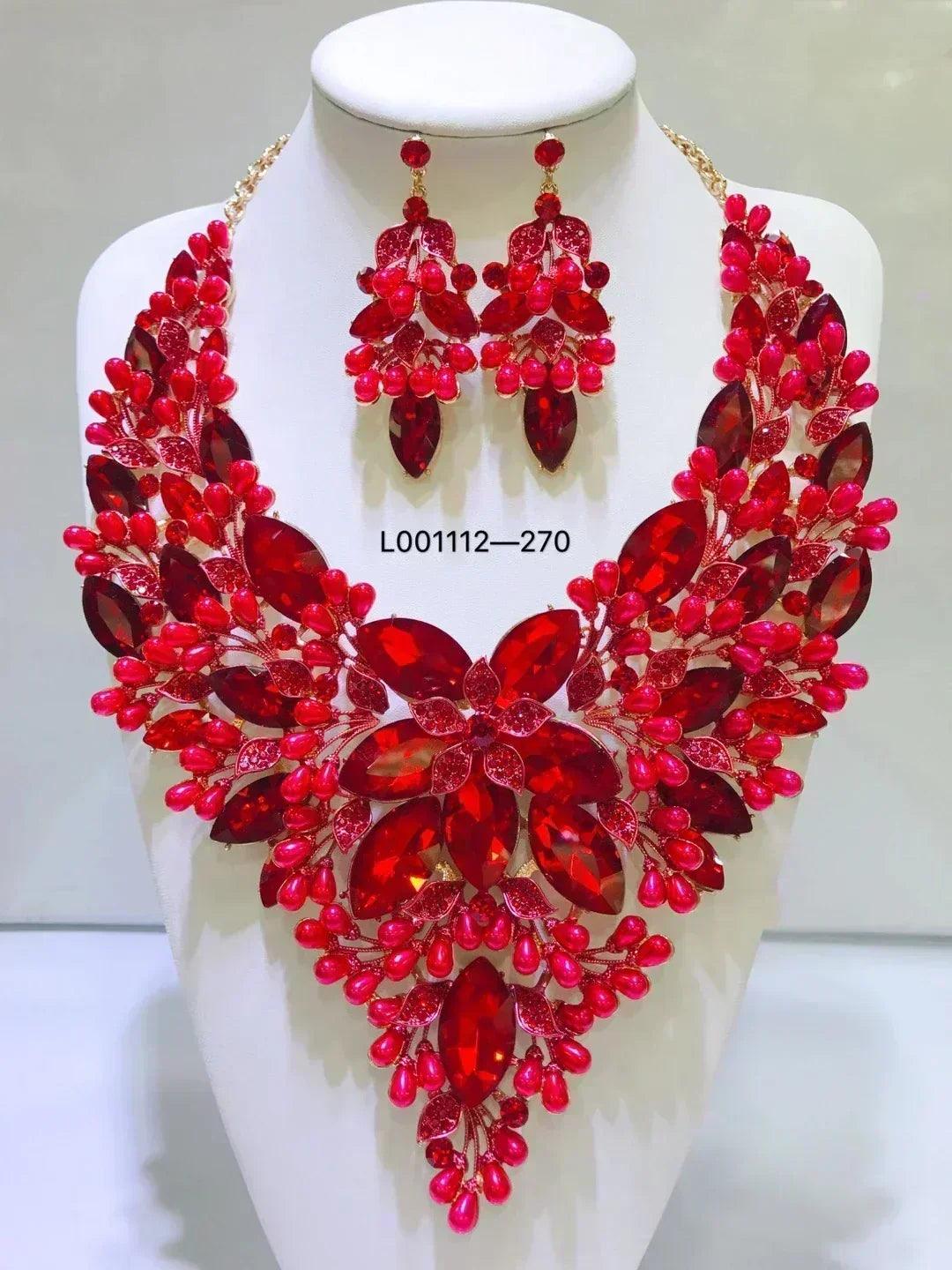Women luxury necklaces set wedding delicate fashion jewelery crystal rhinestone earrings jewelry sets