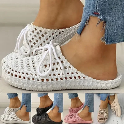 Women's Flip-flops Slippers 2023 Summer Shoes for Women Sandals Fashion Hollow Out Breathable Beach Shoes Lace-up Ladies Slipper