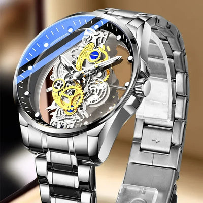 High-end Business Watch for Men's Watch Automatic Double Sided Transparent Hollow Waterproof and Luminous Quartz Watch for Men
