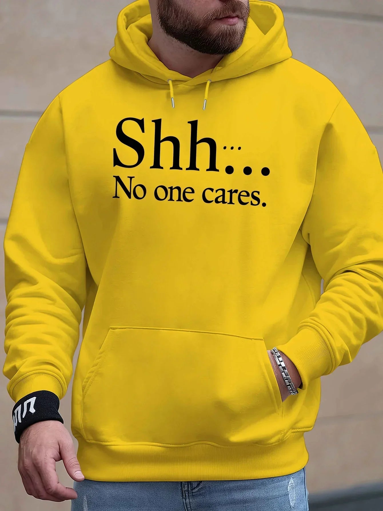 Shh No One Cares New Men'S Printed Autumn And Winter Sweatshirts, Versatile Spring Autumn Hooded Trendy Brand Sweatshirts