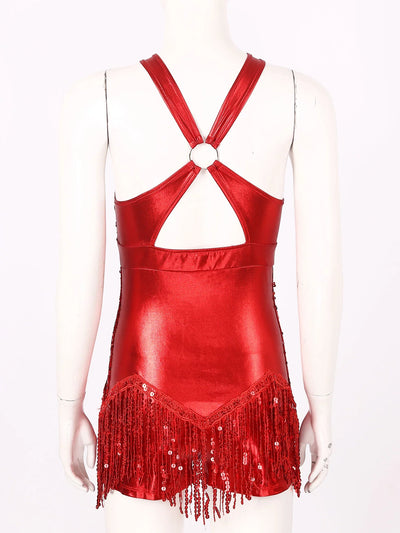 Women's Sequin Dance Dress Latin American Dance Costume Body Sleeveless Classical Samba Rumba Dresses Jazz Ballerina Dancewear