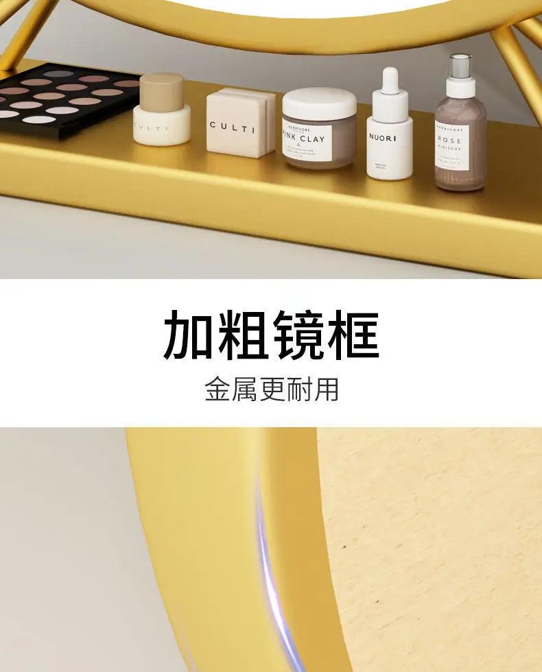 Led makeup home decor decorative mirrors photography aesthetic gold toilet round plastic espejo cosmético mhhzj