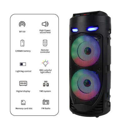 Bluetooth Wireless Speaker Stereo Speaker Support USB/TF/AUX/FM/BT/MIC Loud Boombox Speaker with Bass Lights for Outdoor Party