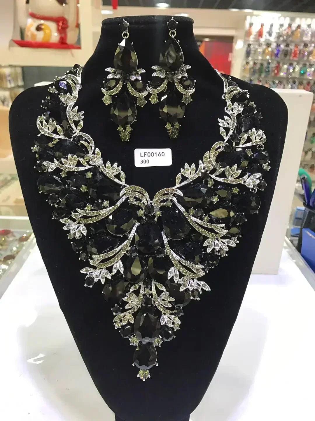 Women luxury necklaces set wedding delicate fashion jewelery crystal rhinestone earrings jewelry sets