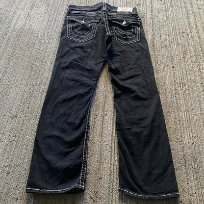 American style trendy jeans men religious Buddha loose denim pants thick line straight leg casual high street jeans men clothing