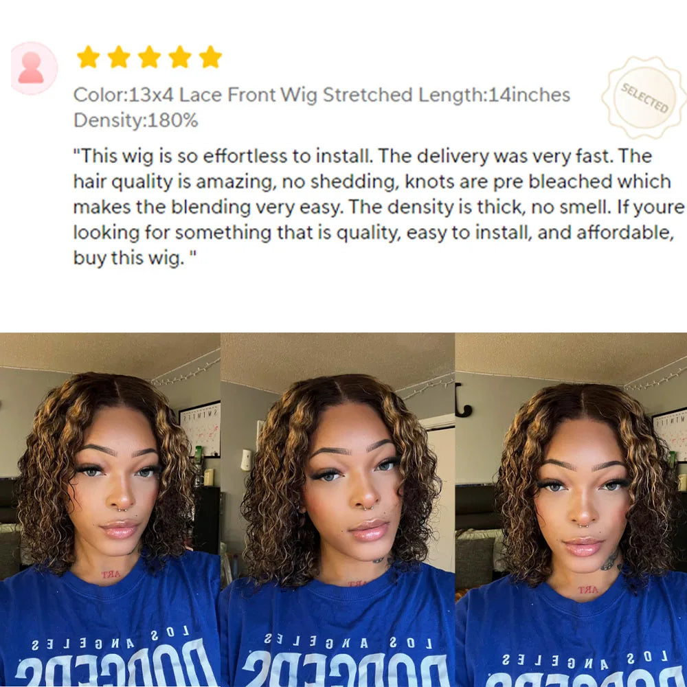 Short Blonde Wig Highlight Bob Glueless Wigs Human Hair Ready To Wear 250 Density Short Curly Brown Colored Human Hair Wigs