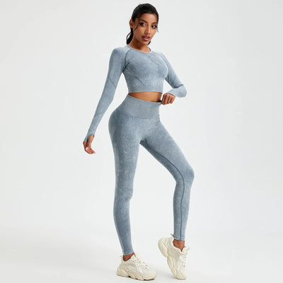 Women's Long Sleeves Round Neck Wash Exercise Activewear