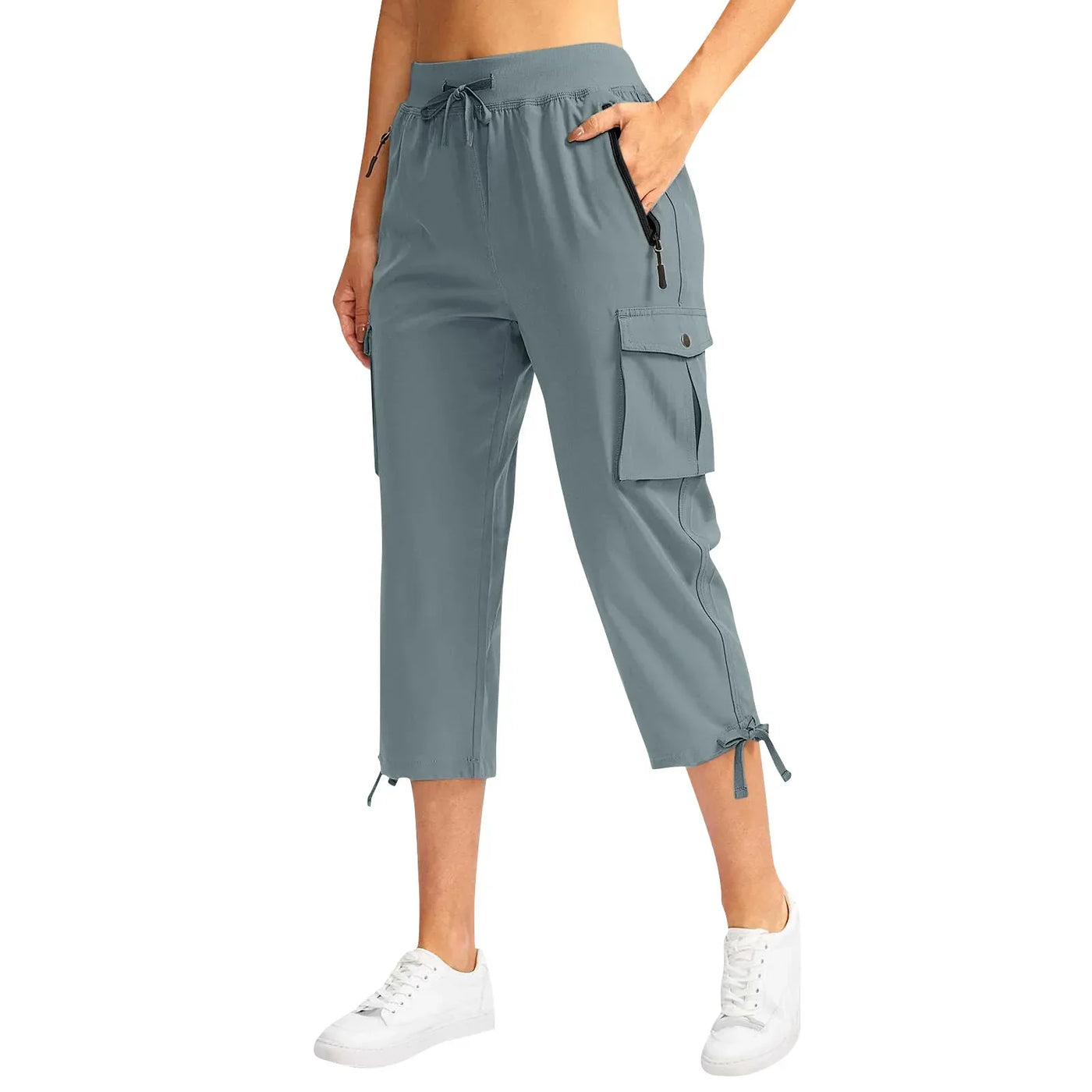 Womens Cargo Capris With 6 Pockets Lightweight Quick Dry Outdoor Travel Casual Comfy Summer Pants Korean All-Match High Waist