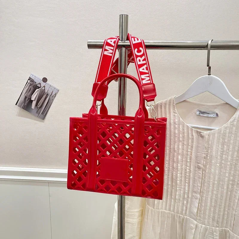 Designer Tote Bag For Women Brand Hollow Out Shoulder Bag 2025 New Travel Beach Handbag Purple Bag Fashion Shopper Purse