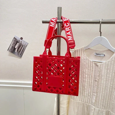 Designer Tote Bag For Women Brand Hollow Out Shoulder Bag 2025 New Travel Beach Handbag Purple Bag Fashion Shopper Purse