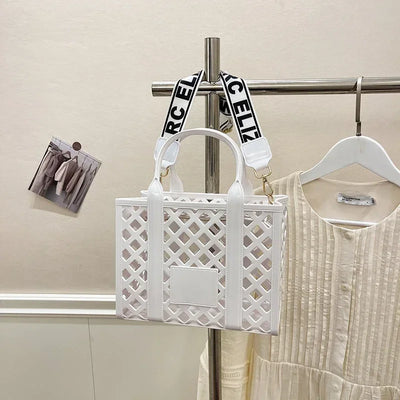 Designer Tote Bag For Women Brand Hollow Out Shoulder Bag 2025 New Travel Beach Handbag Purple Bag Fashion Shopper Purse