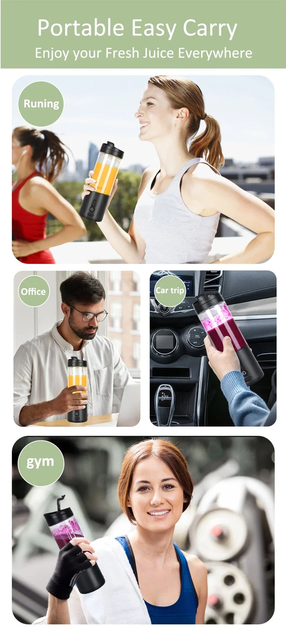 Portable Blender Smoothies Mini Portable Juicer Blender USB Rechargeable Portable Blender for Smoothies Fresh Fruit Juice Mixer