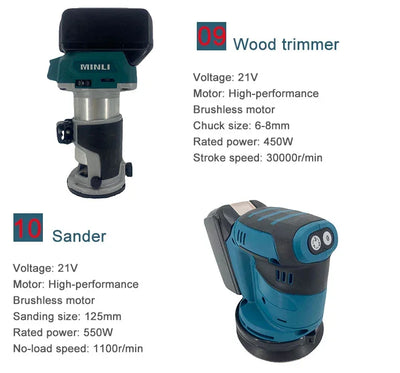 15-Piece Combo Power Tools Set Brushless Cordless Drill & Electric Hammer Drill Angle Grinder Includes Hard Case