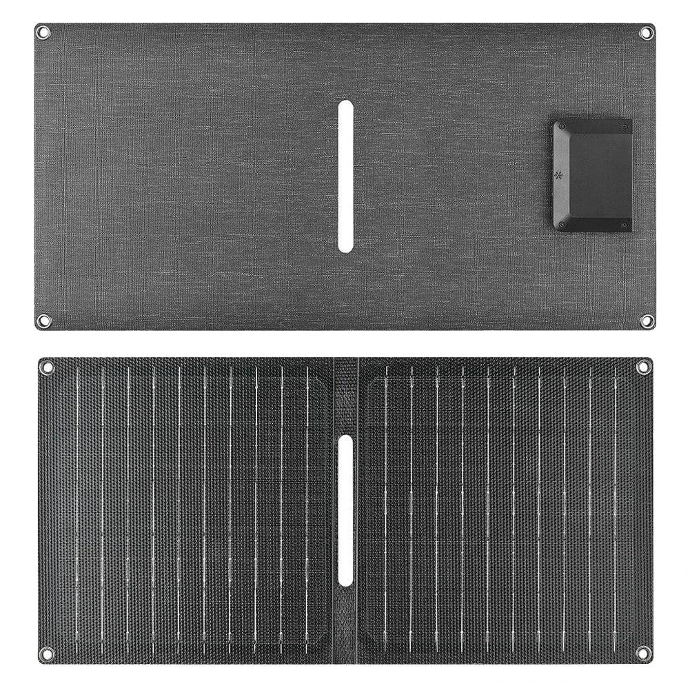 24W Portable Solar Panel with USB-C USB-A Outputs Foldable Solar Panel Solar Charging Panel for Phone Power Bank Small Fan