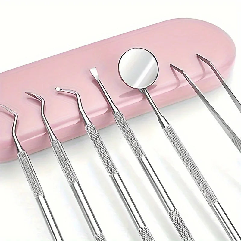 Tooth Cleaning Kit, Including Case, Tongue Scraper, Tweezers Scrapers Debris Removers,Toothpick Tools, Featuring Non-Slip Handle