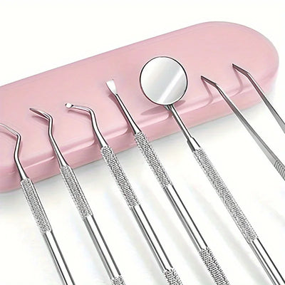 Tooth Cleaning Kit, Including Case, Tongue Scraper, Tweezers Scrapers Debris Removers,Toothpick Tools, Featuring Non-Slip Handle
