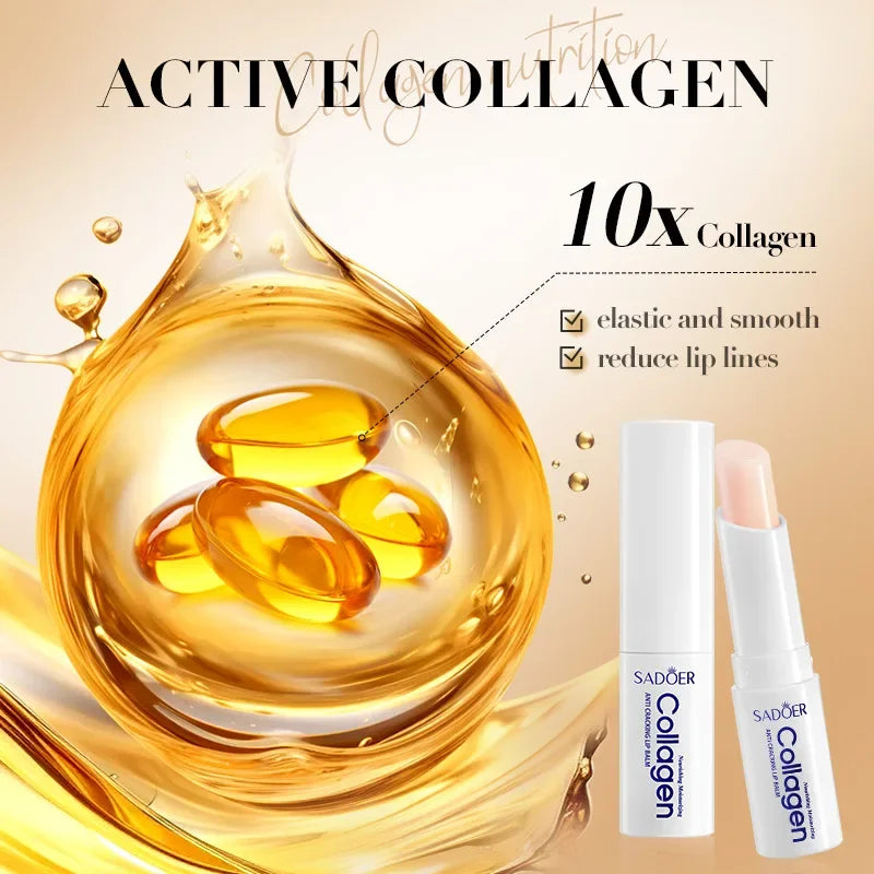 SADOER Collagen Lip Balm Moisturizing Anti Cracking Brightening  Repair Nourishing Hydrating Lipstick Lips Skin Care Products