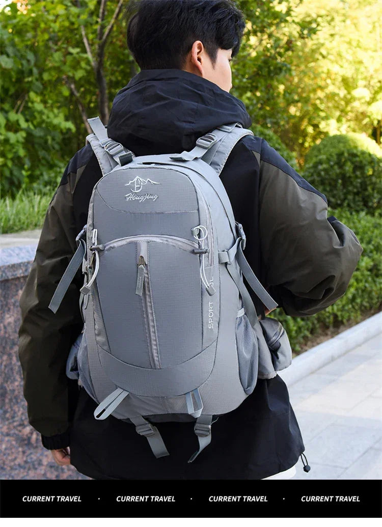 Fashionable and Wear-Resistant Outdoor Travel Backpack, Black and Red Contrasting Color Large-Capacity Mountaineering Bag with Waterproof Cover