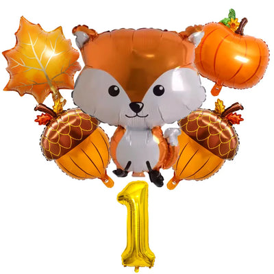 Thanksgiving Theme Forest Animals Kids Birthday Party Decoration Raccoon Fox Foil Balloon With 0-9 Number Ball Thanksgiving Gift