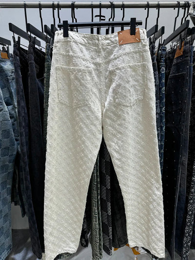 European Designer Jeans Men Ripped Holes Washed Baggy Pants New Fall Straight Fit Wide Leg Bottoms