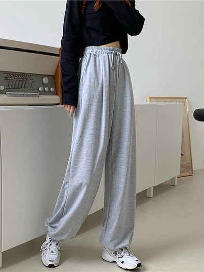 AOSSVIAO Gray Sweatpants for Women 2025 Autumn New Baggy Fashion Oversize Sports Pants Balck Trousers Female Joggers Streetwear