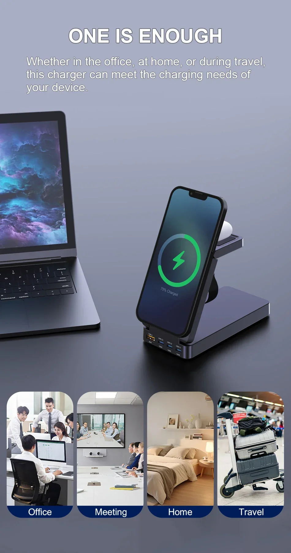 260W Magnetic Wireless Charging Station GaN USB TypeC Charger PPS PD Fast Charge For iPhone 16 15 IWatch AirPods Foldable Holder