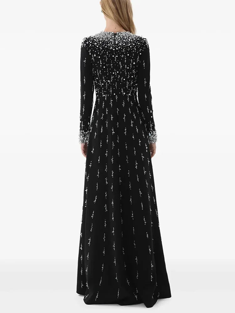 HIGH STREET Newest Fashion 2025 Designer Maxi Dresses Women's Formal Long Sleeve Luxurious Beaded Long Maxi Dress