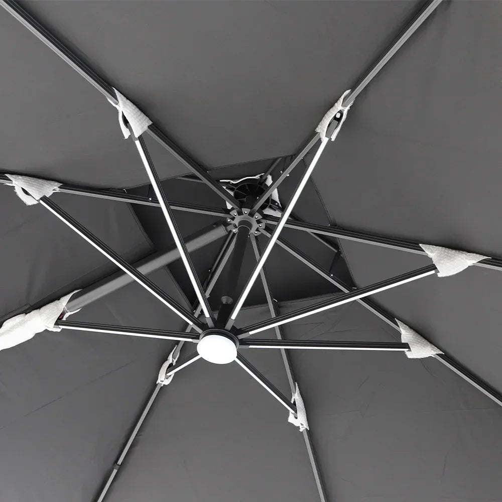 Umbrella Patio Outdoor Parasol black10ft Offset Cantilever Garden Led With Solar Lights