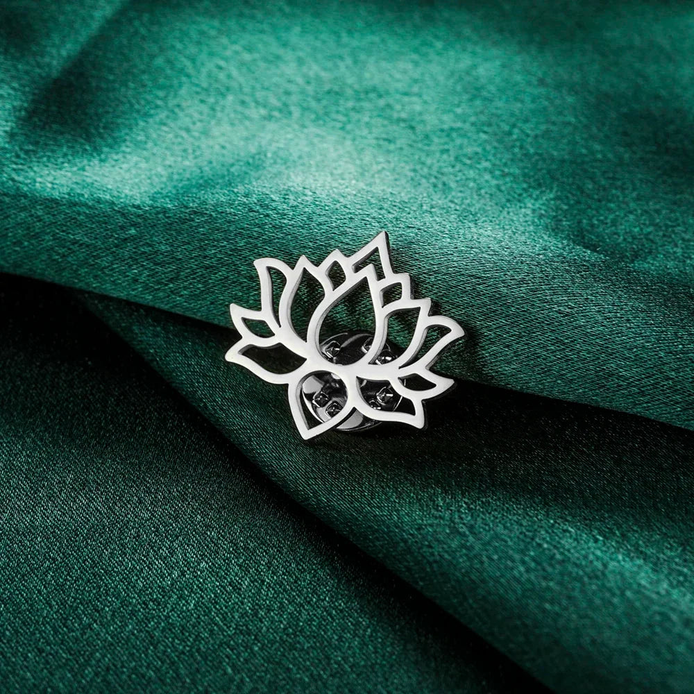 Dawapara Mandala Lotus Flower Brooch Lapel Pin Buddhism Spiritual Jewelry Fashion Stainless Steel Accessories