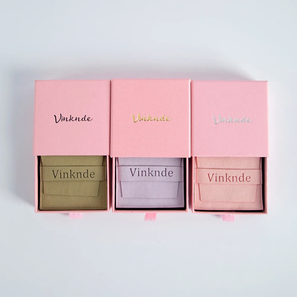 Custom Logo Luxurious Jewellery Packaging Pouch Printed Cardboard Drawer Box Fashion Jewelry Rings Packaging Box With Suede Bag