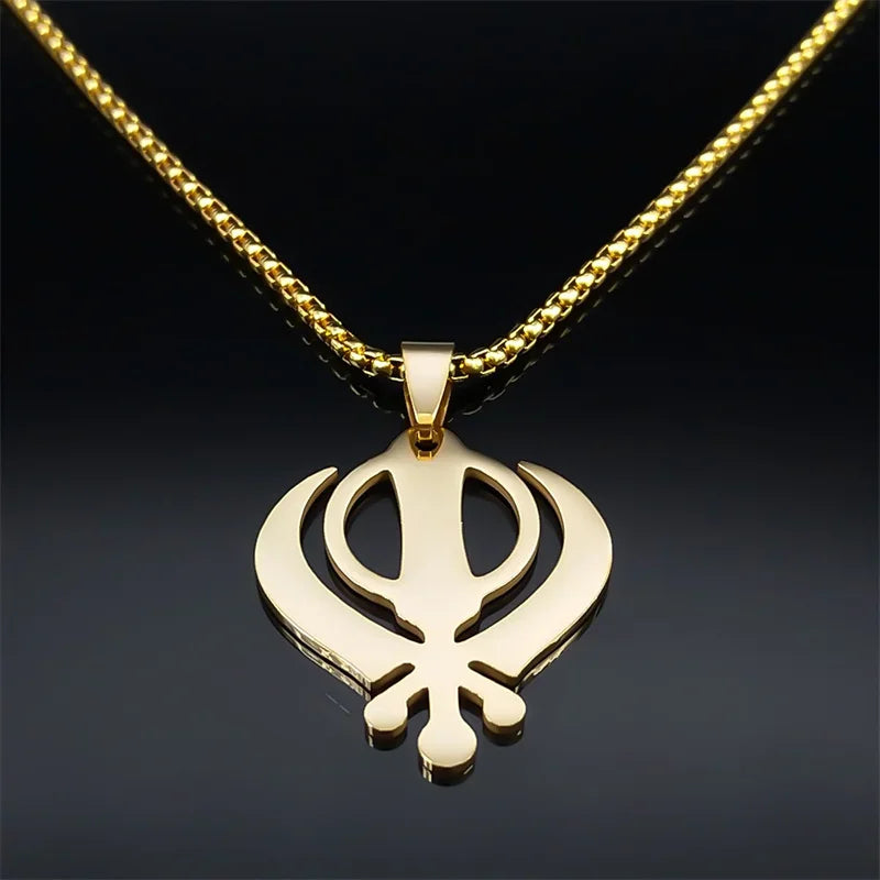 Sikhism Necklace for Women/Men Stainless Steel Sikh Khanda India Pakistan Malaysia Punjab Religious Necklaces Jewelry N8090GDS02