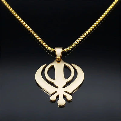 Sikhism Necklace for Women/Men Stainless Steel Sikh Khanda India Pakistan Malaysia Punjab Religious Necklaces Jewelry N8090GDS02
