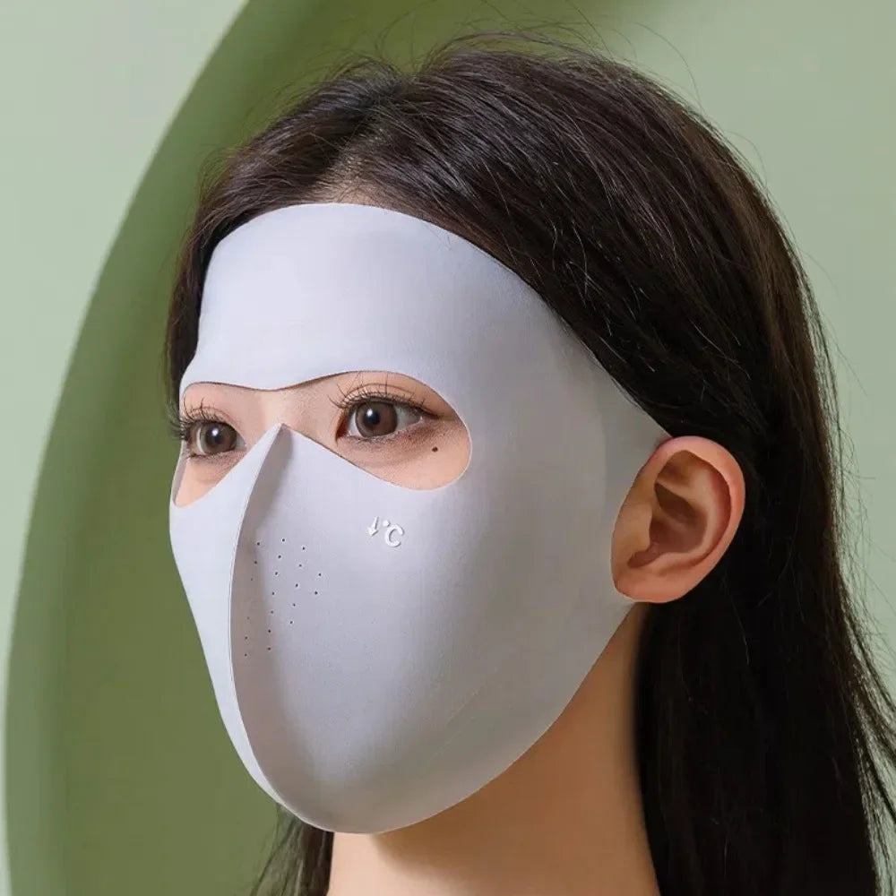 Polyester UPF50+ Sunscreen Mask Traceless Small Hole Ice Silk Face Clothing Thin Quick Drying UV Protection Mask Women