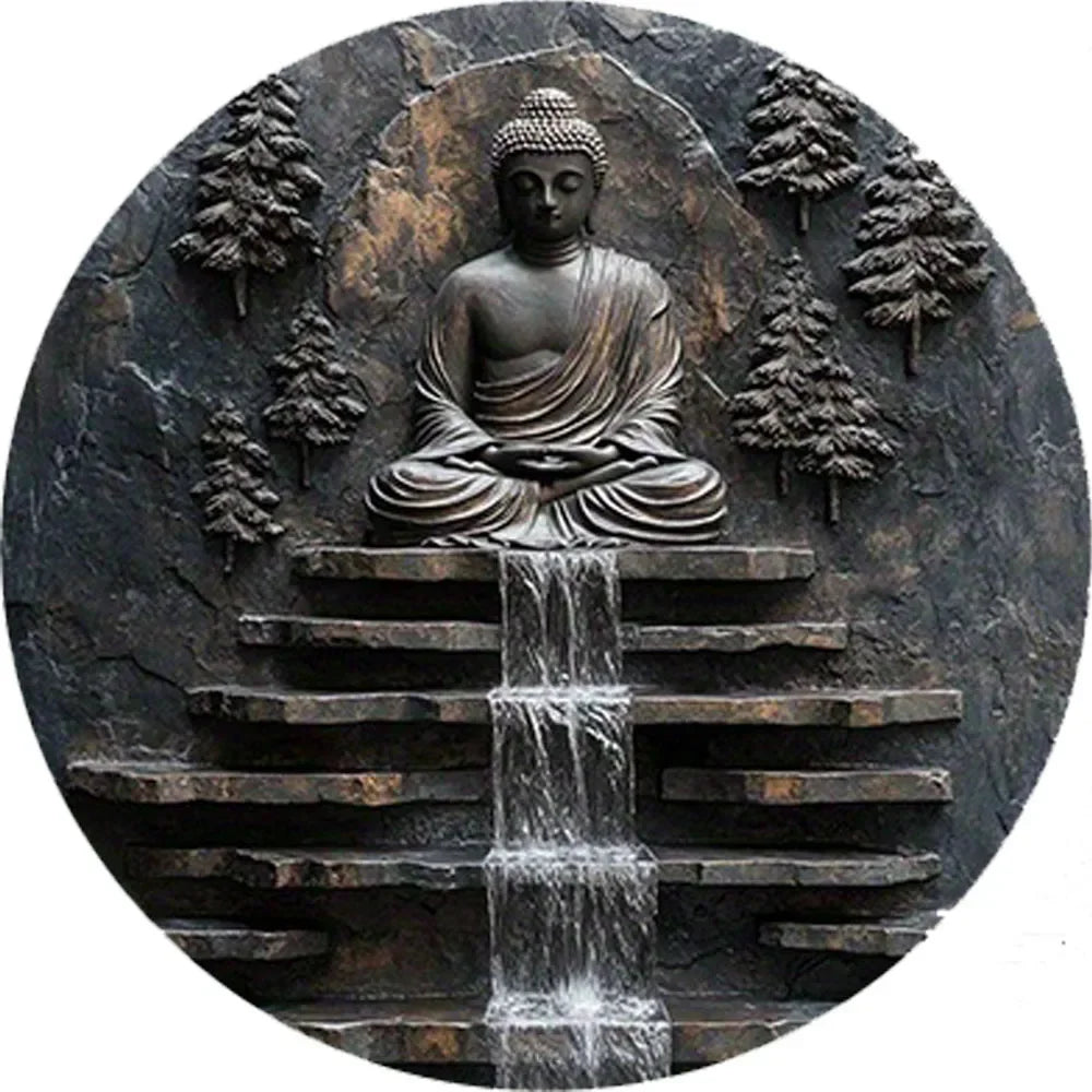 Wall art,Vintage Buddha Meditation Metal Wall Art -Sign with Serene Monk and Waterfall Design Yard,  Garden Wall Art