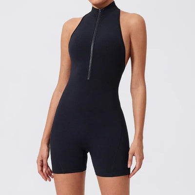 Scrunch Short Sports Jumpsuit Sleeveless Gym Set Women Yoga Clothing  Workout One-piece Suit Female Zipper Overalls for Woman