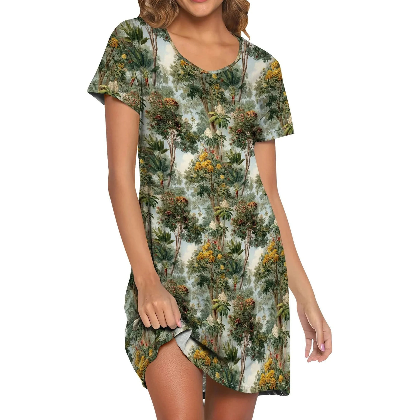 Women's Camo Print T-Shirt Dress Hunting Forest Graphic