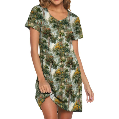 Women's Camo Print T-Shirt Dress Hunting Forest Graphic