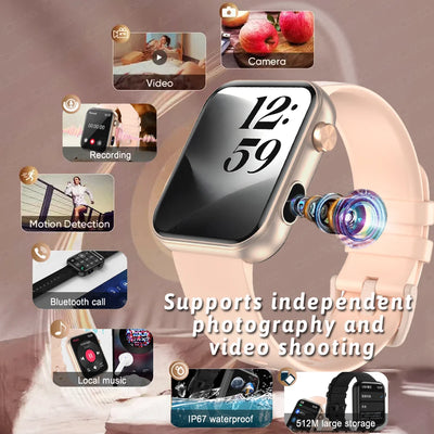 2025 New Smart Watch Men Women Camera Take Photos Record Video Health Monitor Sports Fitness Waterproof BT Call Smartwatch