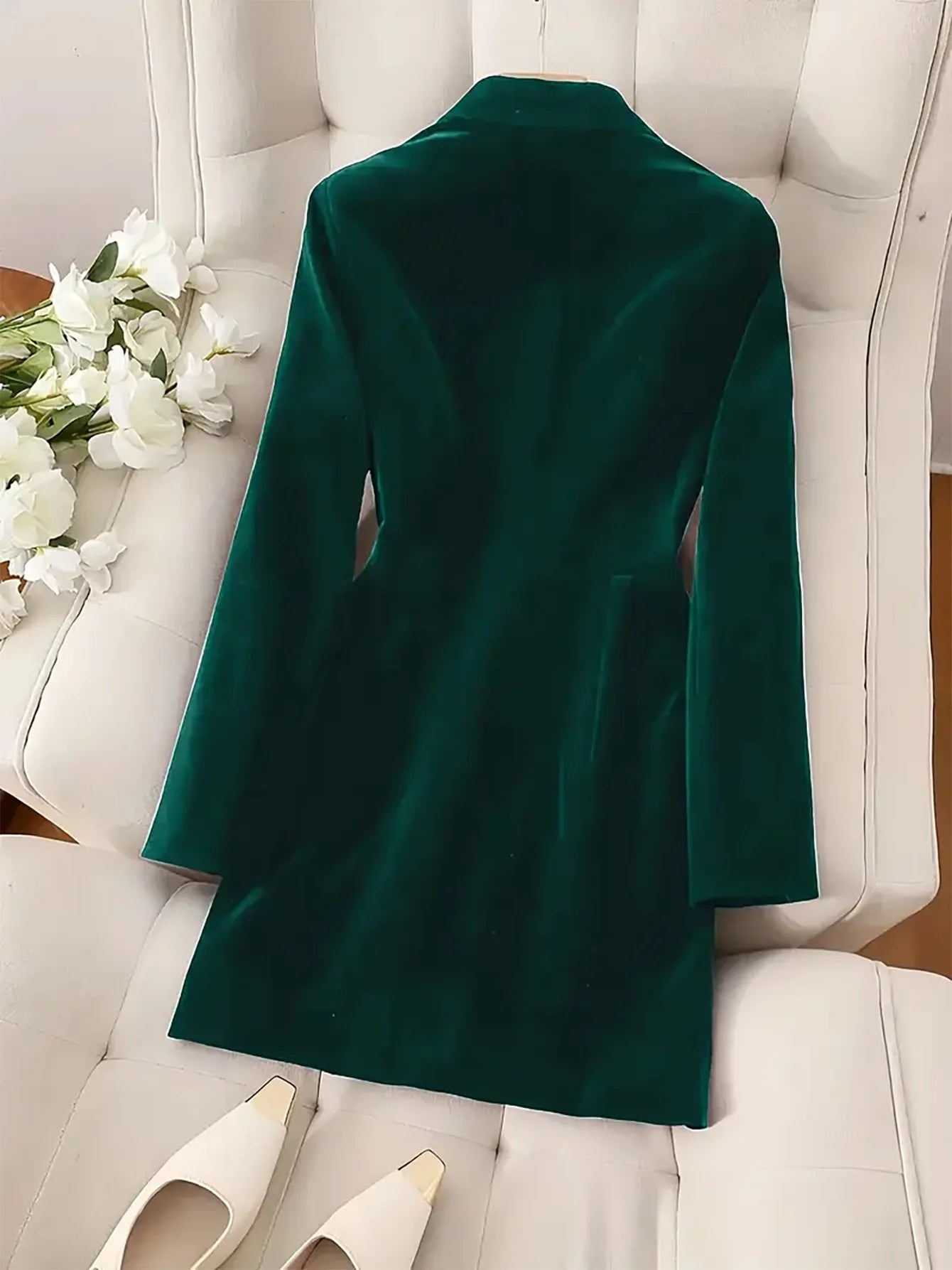 Women's Green Blazer Dress European American Double Breasted Long Sleeves Suit Dress Elegant Office Lady Slim Fit Dresses