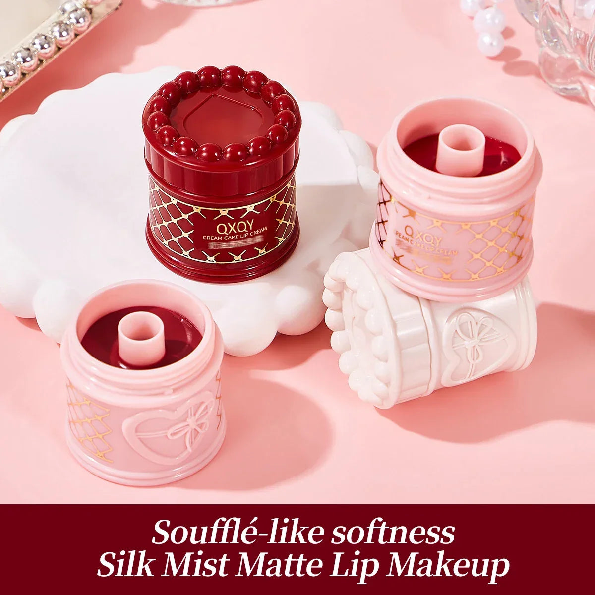 QXQY Cream Cake Lip Gloss, delicate texture, natural makeup, with lip brush lipstick cream
