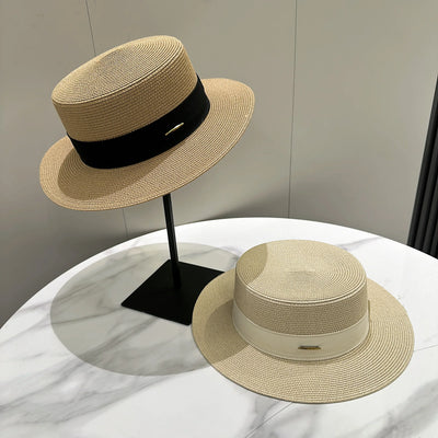 French Sunscreen Hat Women Summer Straw Hats Female Big Bim Flat Top Sunshade Cap Travel Beach Sun Visors Fisherman Cap