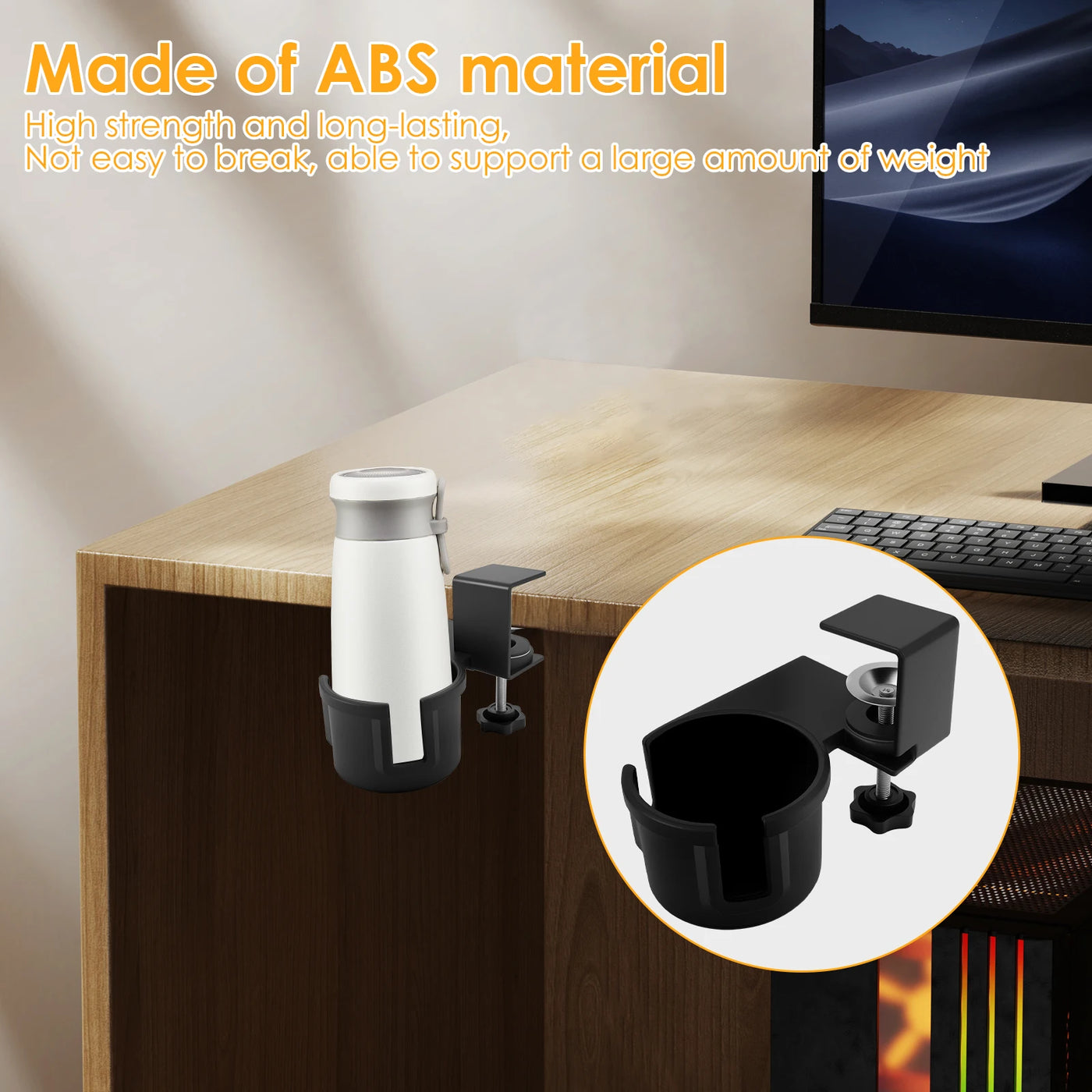 Desk Cup Holder 180° Rotating Clip On Cup Holder Anti Spill Water Bottle Stand Plastic Desk Coffee Mug Stand for Drinks Bottles