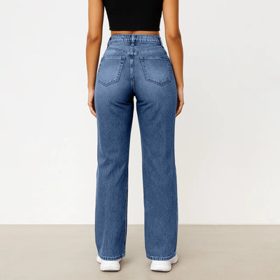 Wide-Leg Jeans Women Light Blue High-Waisted Simple Design Fashionable Trousers Loose-Fitting High-Height Pants Suitable Daily