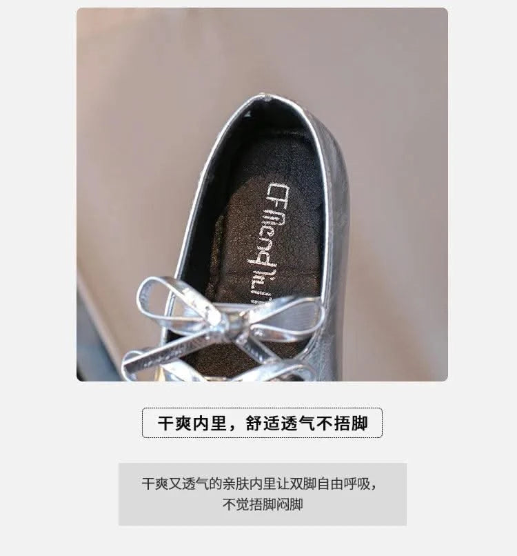 Autumn Children's Fashion Causal Black Ballet Shoes Solid Color Bowknot Elegant Girl Princess Shoes New Kids Leather Shoe