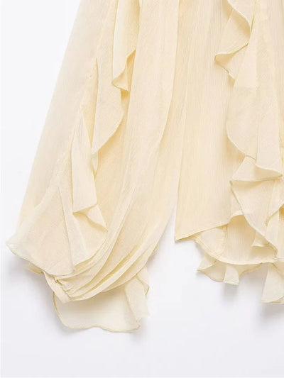 Women's Casual Ruffled Shirt Loose Lace Up Hollow Out V Neck Tops 2025 Spring Blouses Women Clothes